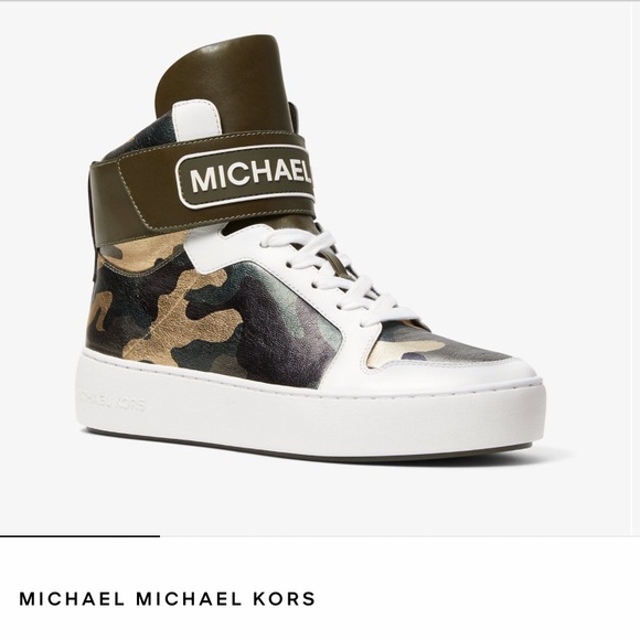 Michael Kors Kids Green Camouflage High-Top Sneakers Gently Used - Picture 1 of 7